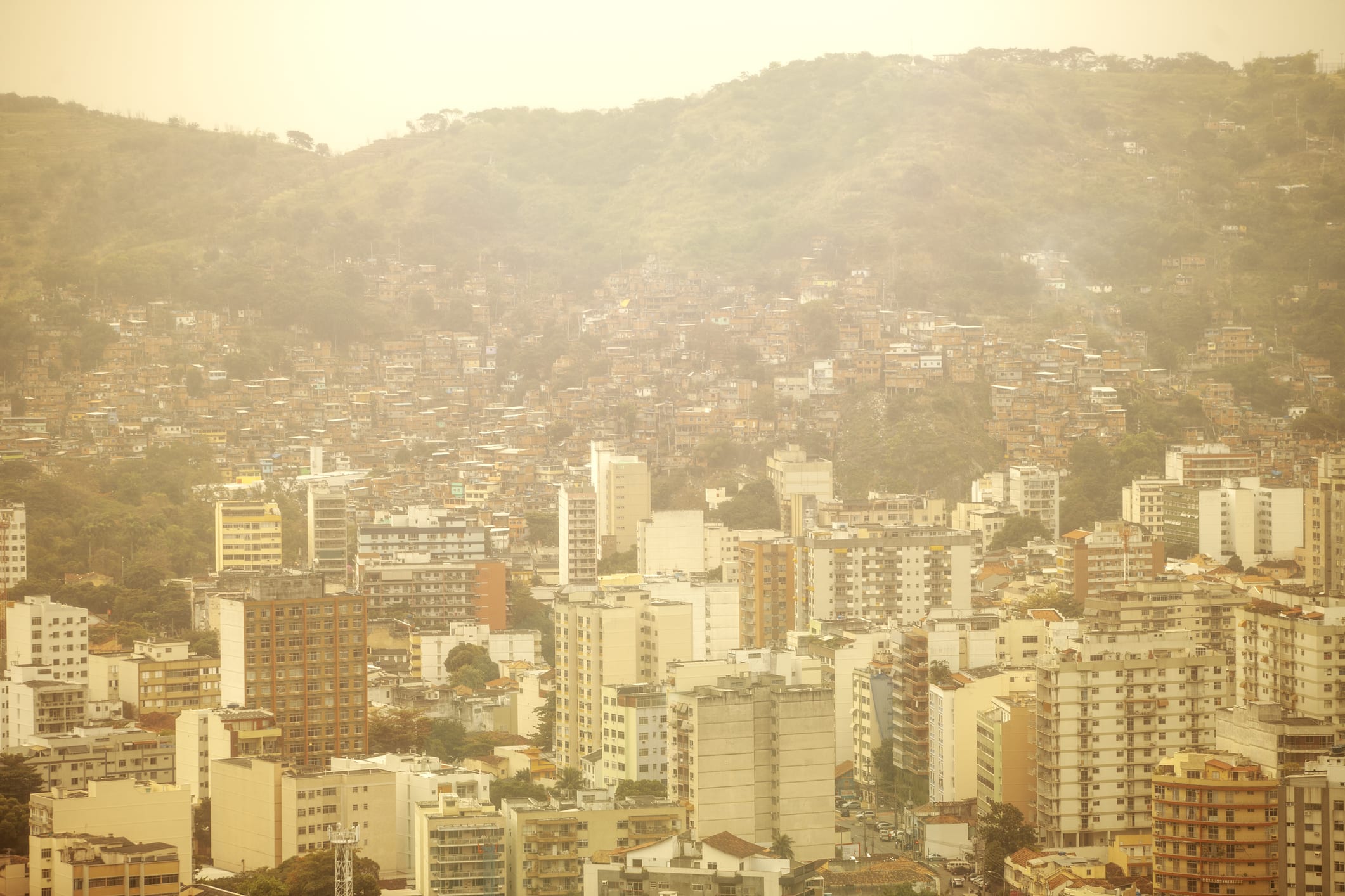 Residential buildings and the favela in the background