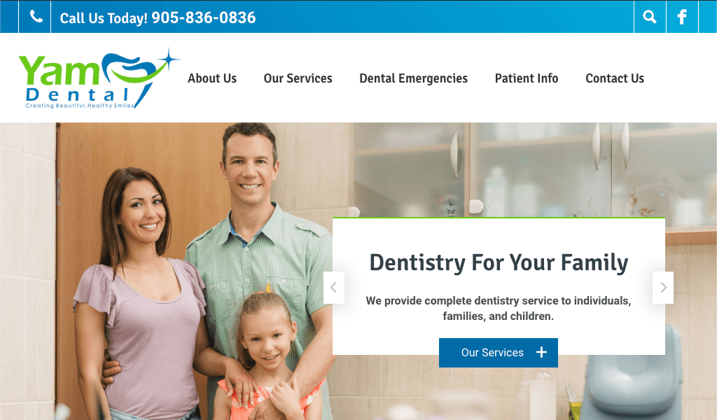 Yam Dental website screenshot