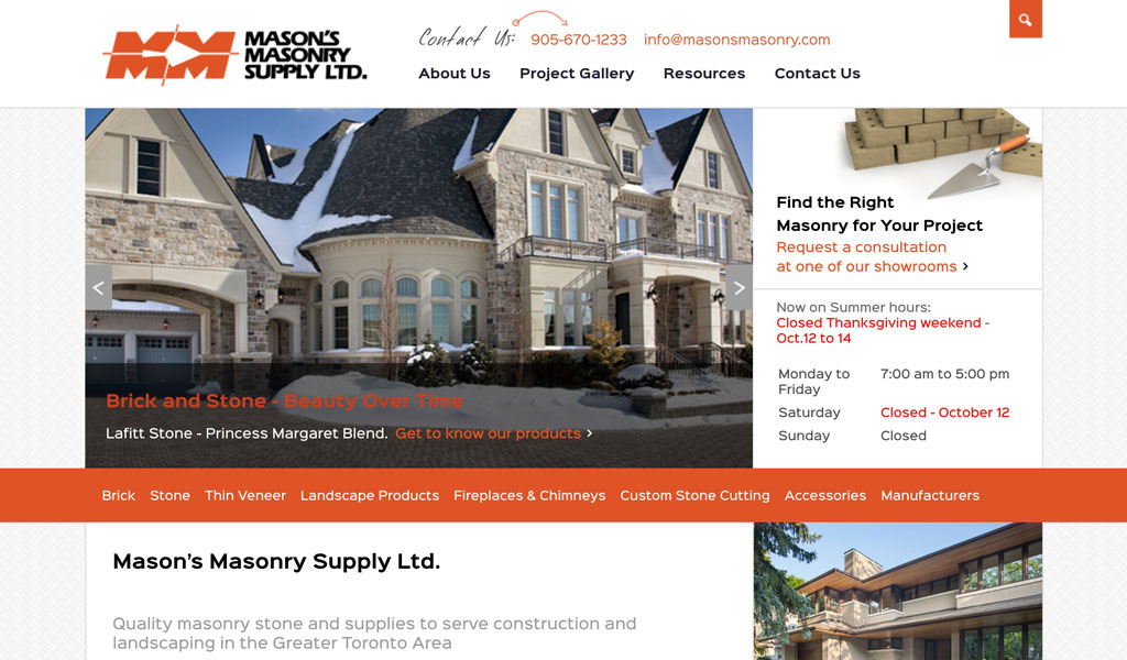 Mason's Masonry website screenshot