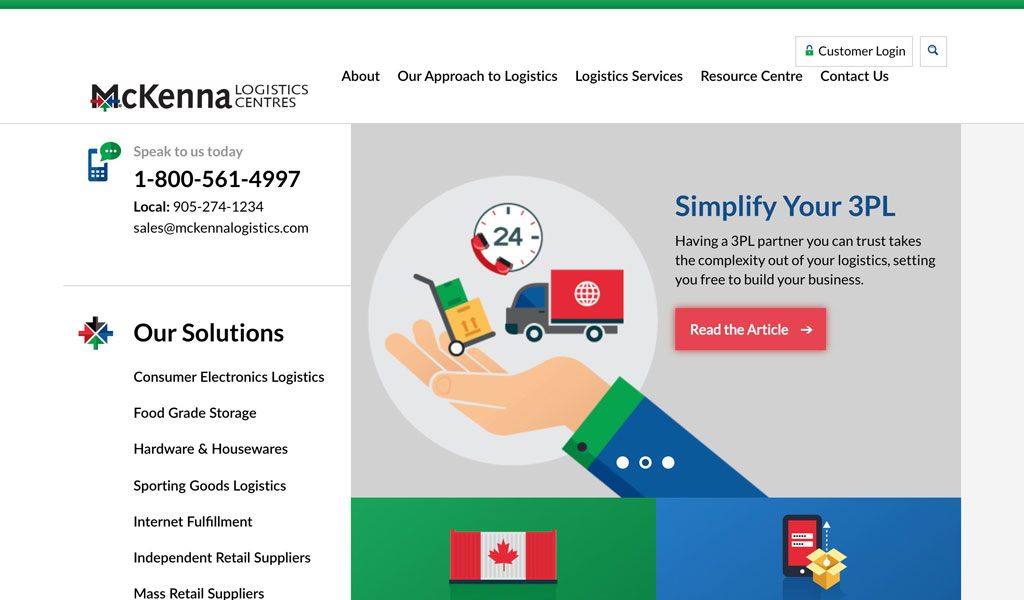 McKenna Logistics Centres website screenshot