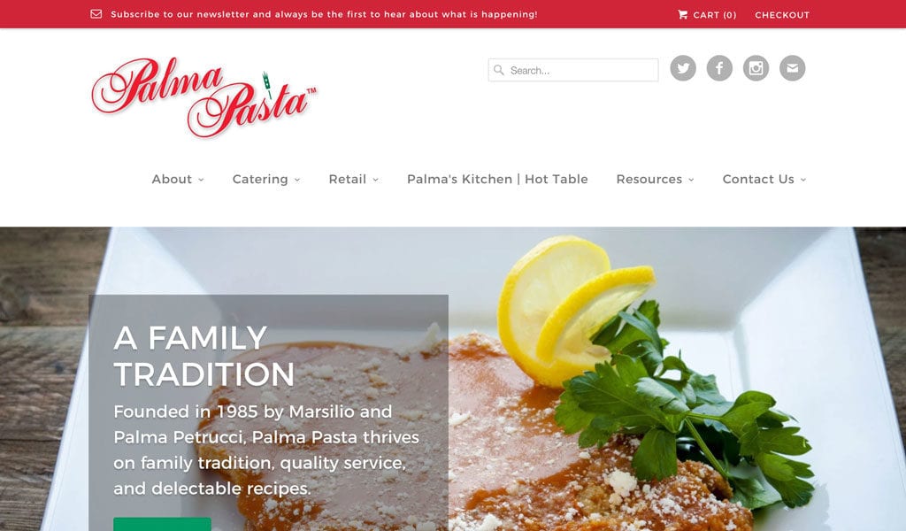 Palma Pasta website screenshot