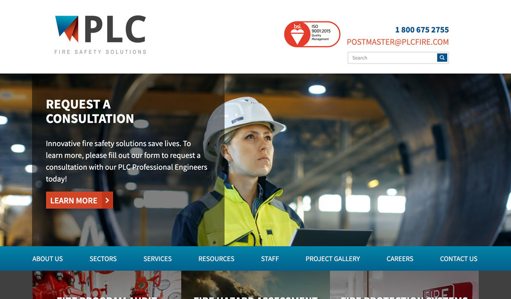 PLC Fire Safety Solutions website screenshot